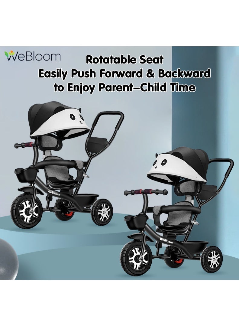WeBloom Children's Tricycle, 4-in-1 Stroller 2-way Swivel Seat for Toddler Boys and Girls,with Seat Belt,Adjustable Push Handle,Removable Canopy,Toddler Stroller Or Ride-On Bike with Dual Safety Brakes for 8 Months-6 Years (Black) - Image 1